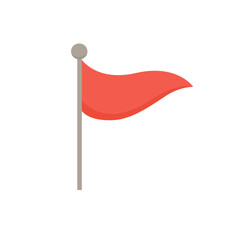 Waving red flag for marking location on maps and navigation systems. Vector illustration.