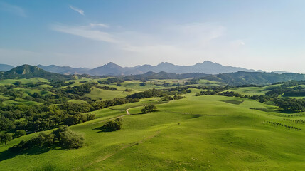 Expansive Green Meadow And Rolling Hills Landscape