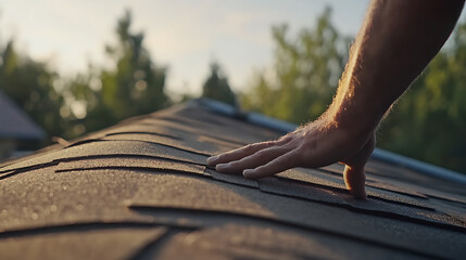 Roofing contractor checking the roof for damage. Featuring roof inspections and maintenance