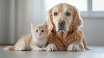 Dog and cat friendship at home heartwarming bond between pets cozy indoor setting close-up view