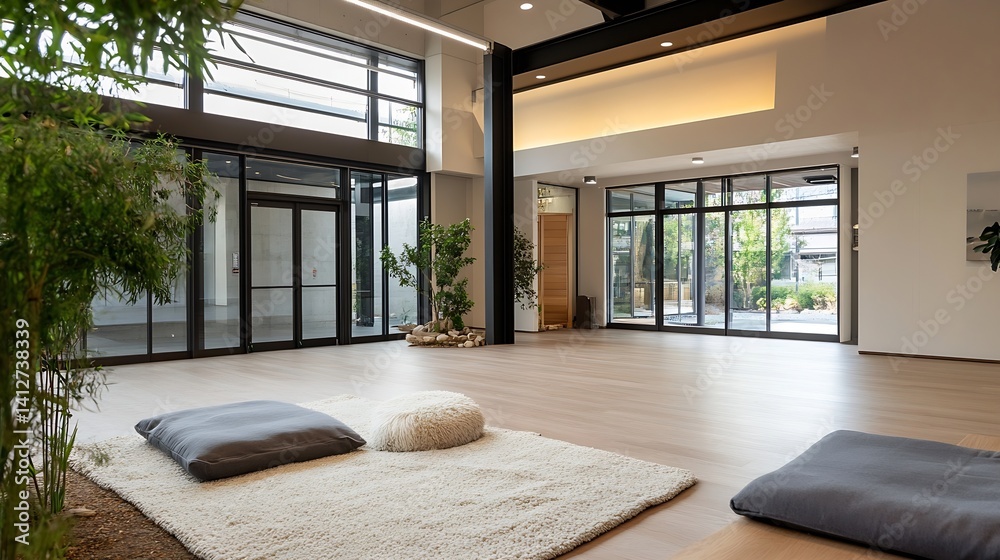 Fototapete spacious modern room with large windows and minimalist decor creating a serene environment : generat