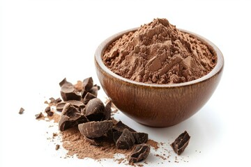 Cocoa powder dusted softly on a white background, isolated and high-resolution for food photography.
