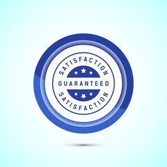 Satisfaction guaranteed icon design illustration, 100 percent satisfaction badge label sign, Blue color button design