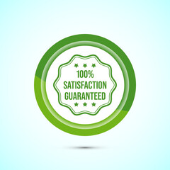 Satisfaction guaranteed icon design illustration, 100 percent satisfaction badge label sign, Green color button design