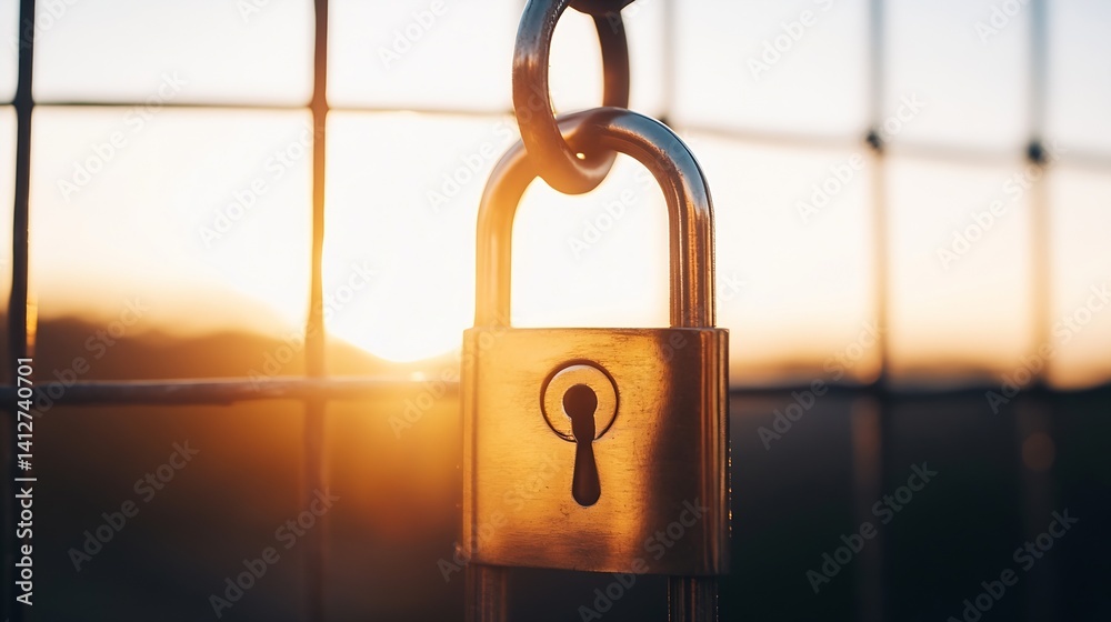 Aufkleber close up of a padlock with keyhole against a sunset background : generative ai