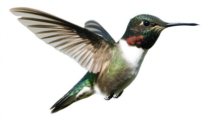 Obraz premium Hummingbird in Flight Against White Background. Possible Use Stock photo for nature, wildlife, or animal theme