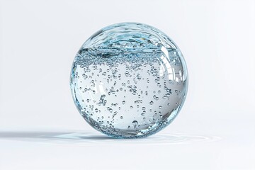 A mesmerizing glass sphere filled with clear water and floating bubbles. Perfect for themes of purity, clarity, and fluidity in creative projects.