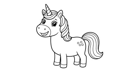 Naklejka premium Smiling Cartoon Unicorn Sketch Outline