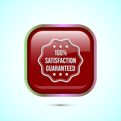 Satisfaction guaranteed icon design illustration, 100 percent satisfaction badge label sign, Red color square button design