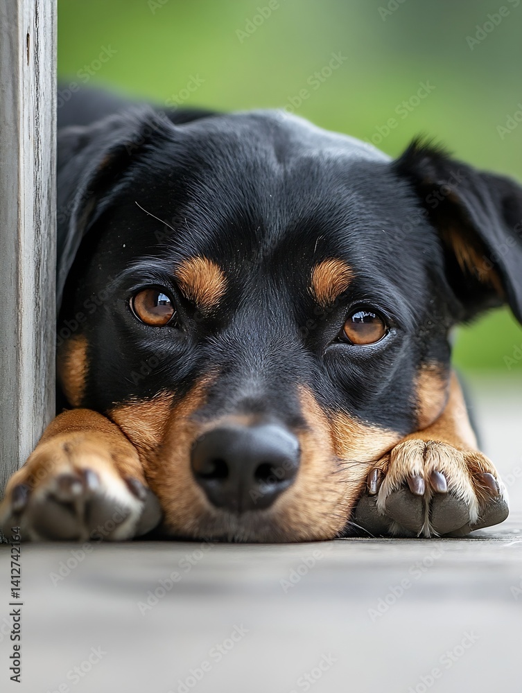 Poster Close Up of a Relaxed Dog with Cute Expressions Resting on Floor : Generative AI
