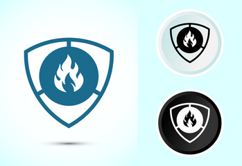 Fire resistant icon design illustration, Fire flame protection sign symbol in color black and white