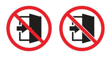 Vector icon prohibited from opening the exit door. Stop symbol and no exit access. Warning and information symbol icon for the general public. Vector illustration