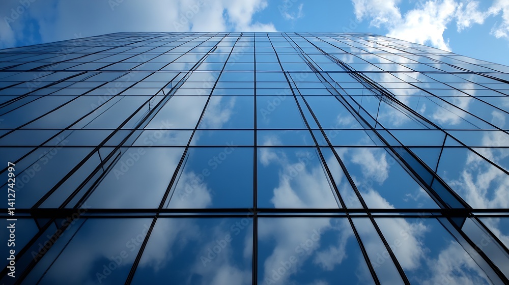 Leinwandbilder modern glass building reflecting clouds and sky captured from below with perspective view : generati