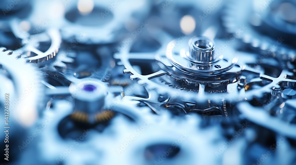 Aufkleber Macro shot of intricate metallic gears and cogs showcasing mechanical design : Generative AI