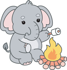 Cute Elephant vector icon. Funny baby Elephant animal series stock illustration. Life of fluffy Elephant designs.