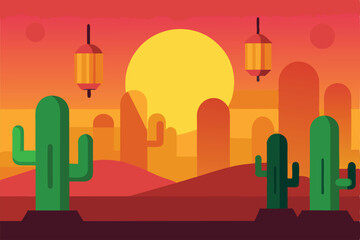 vector illustration of mosque in the desert