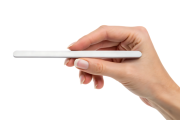 Hand holding white pregnancy test on transparent background