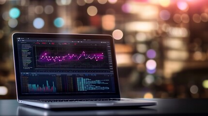 Futuristic Laptop Displaying Digital Graphic Data Analysis and Vibrant Background for Tech Environment : Generative AI