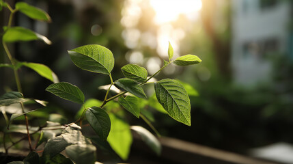 Obraz premium Photosynthesis in Action Close-Up of Green Leaves in Sunlight