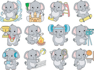 Fototapeta premium Cute Elephant vector icon. Funny baby Elephant animal series stock illustration. Life of fluffy Elephant designs.