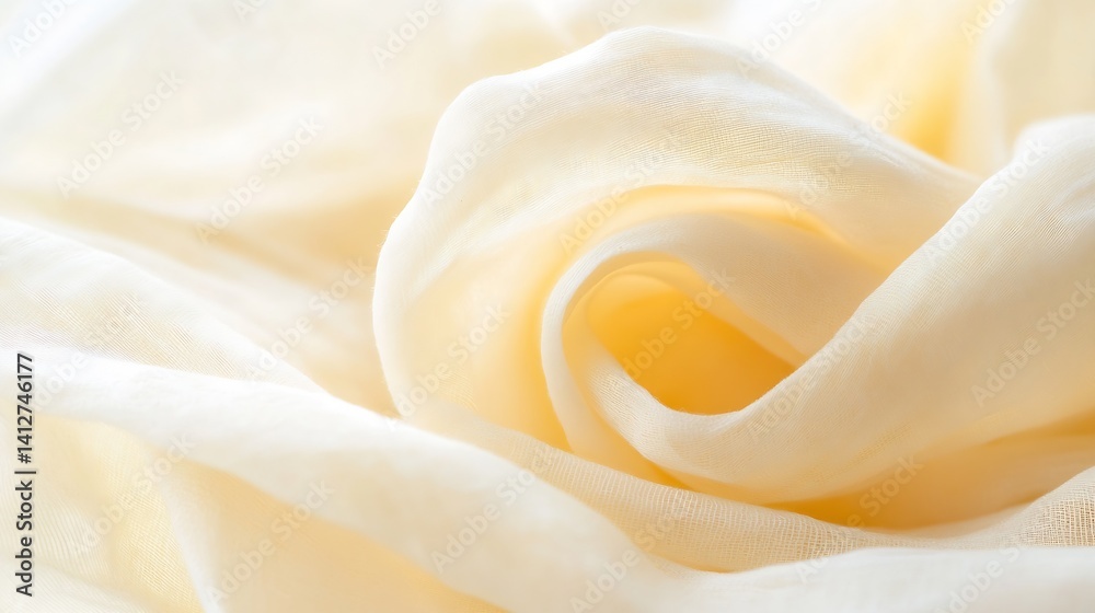 Poster soft yellow fabric draped elegantly in natural light for stylish textile display : generative ai