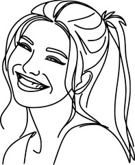 Elegant woman face one lineart with long hair in fashion vector art style