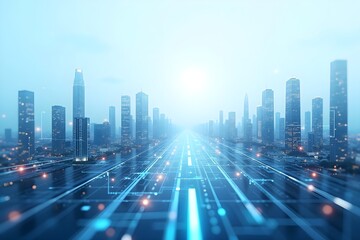 Modern Digital City Landscape with Technology Elements