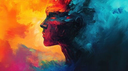 Colorful Abstract Portrait of a Man's Silhouette with Dreamy Background