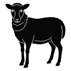 Pet sheep in linocut textured style. Isolated on white background vector illustration