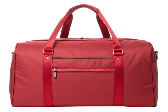 Red duffle bag for travel and gym on transparent background