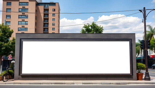 Giant empty billboard on a city wall, customizable banners with space for personalized messaging, enhance. with white shades