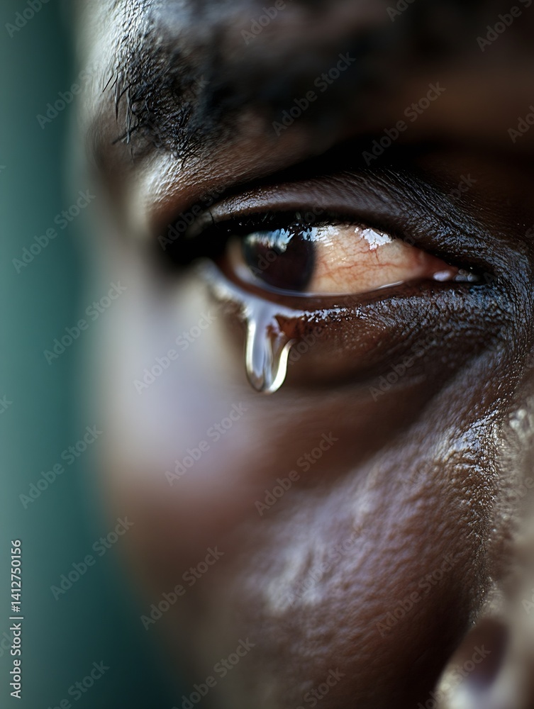 Poster close-up of tearful eye expressing emotion and depth of human experience : generative ai