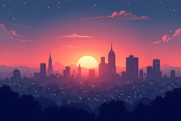Beautiful twilight urban skyline with space for text