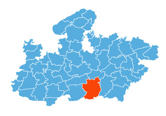 Chhindwara District map highlighted in Madhya Pradesh state map