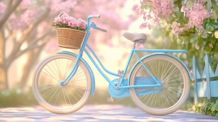 Pastel Dreams, A Vintage Bicycle with Flowers under Cherry Blossoms