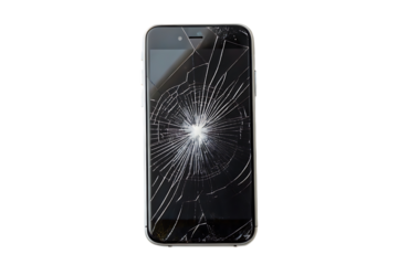 Broken smartphone screen damage concept on transparent background