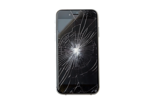 Broken smartphone screen damage concept on transparent background