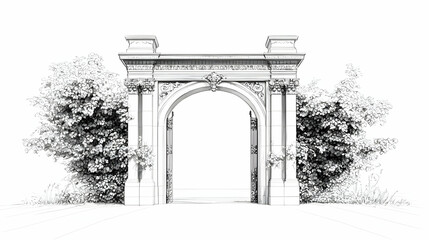 Fototapeta premium Vintage Architectural Archway In Black And White Landscape