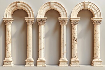 Naklejka premium A stunning display of four intricately designed marble columns, showcasing classical architecture. Perfect for backgrounds in design or architectural projects.