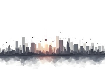 Abstract Urban Skyline Made of Lines with Clean Open Space