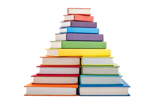 Stack of colorful books on isolated background on transparent background