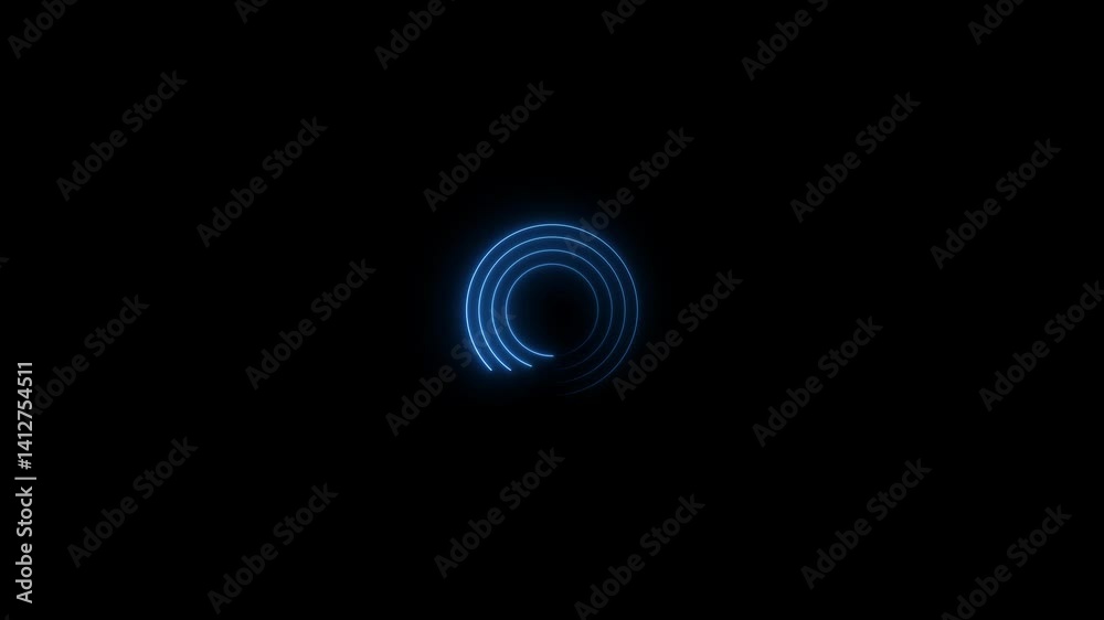 Wall mural glowing neon blue circle frame loading icon animation in retro style 4k video.