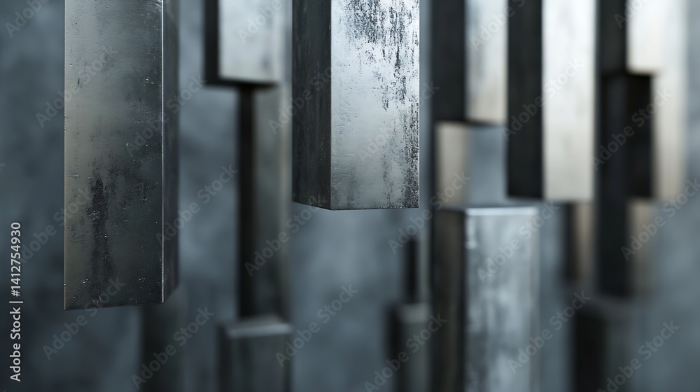 Poster abstract close-up of metal bars in a modern artistic installation : generative ai