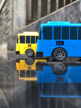 Tayo's toy bus is parked