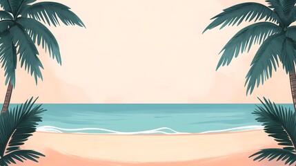 Naklejka premium Idyllic Tropical Beach Scenery with Palm Trees and Turquoise Ocean