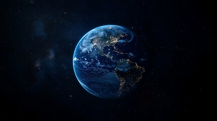 Obraz premium 宇宙空間に浮かぶネットワークでつながるデジタル地球