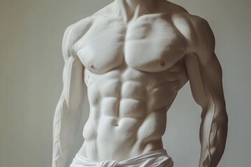 men's body perfectly sculpted abs and a subtle V-line , perfect shape, high detail, in style of fashion magazine cover , in shape, healthy lifestyle ,firm body	
