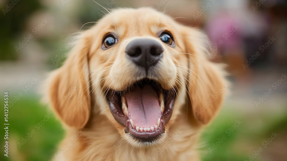 Poster happy golden retriever puppy with joyful expression enjoying the outdoors : generative ai