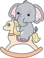 Cute Elephant vector icon. Funny baby Elephant animal series stock illustration. Life of fluffy Elephant designs.