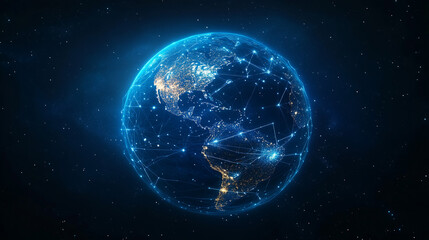 Obraz premium 宇宙空間に浮かぶネットワークでつながるデジタル地球
